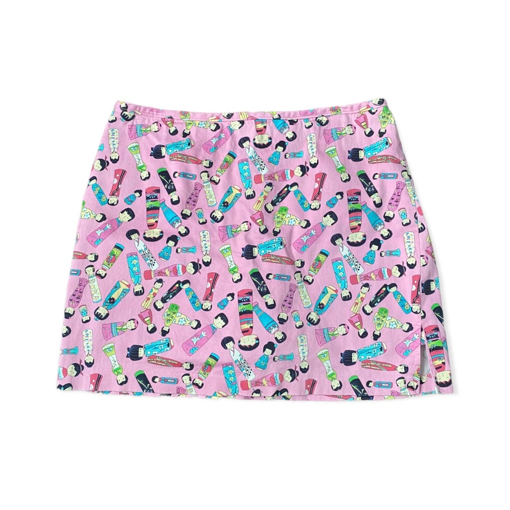 Vintage 90s / Y2K Asian Character Print Cotton Mini Skirt / Skort size large L